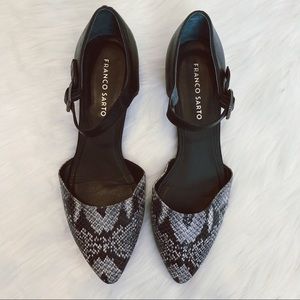 Franco Sarto Snakeskin Pointed Ankle Strap Flats